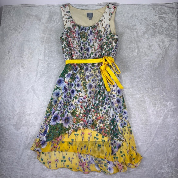 Rabbit Rabbit Rabbit Designs Women's Sleeveless Floral Dress 14 Yellow Belt Line - Picture 5 of 10